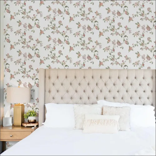 RoomMates Waverly RMK12599PL Graceful Garden Trail - Papel tapiz para despegar y pegar, color rosa Rosado