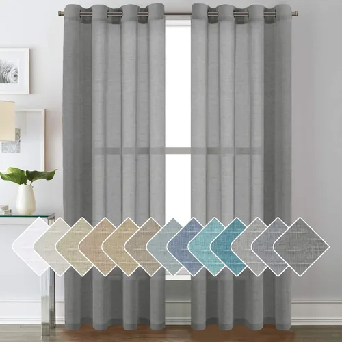Miniatura 45 de H.VERSAILTEX Cortinas de 96 pulgadas de largo, cortinas de lino/cortinas transparentes de mezcla de lino natural/paneles/cortinas para sala