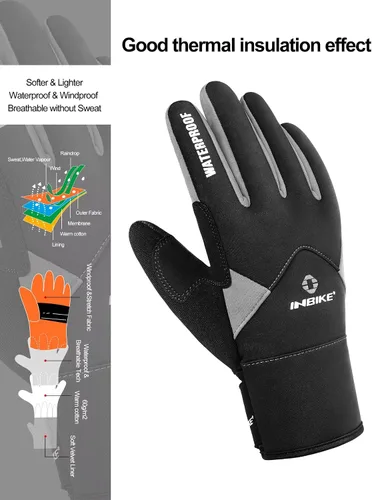 Miniatura 2 de INBIKE Guantes de ciclismo de invierno para hombres y mujeres, para clima frío, térmicos, resistentes al viento, guantes de bicicleta de gel