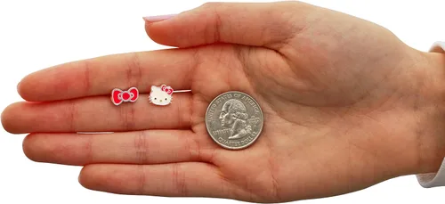 Miniatura 5 de Sanrio Hello Kitty - Aretes de tuerca para mujer, aretes Hello Kitty de plata de ley, con licencia oficial, Metal