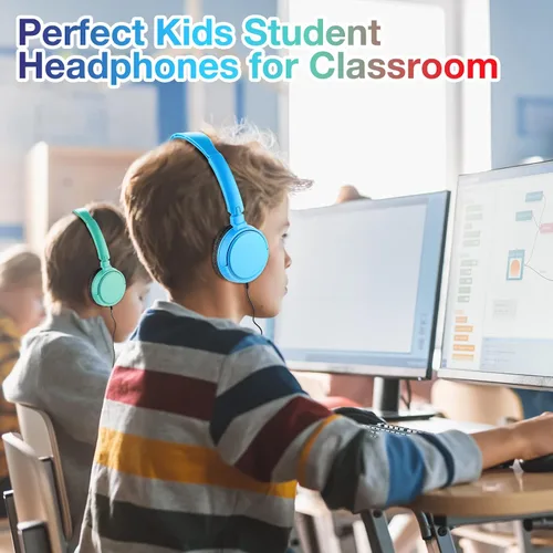 Miniatura 4 de Yunsailing Paquete de 6 auriculares de clase con cable para estudiantes a granel para la escuela con auriculares ajustables envueltos