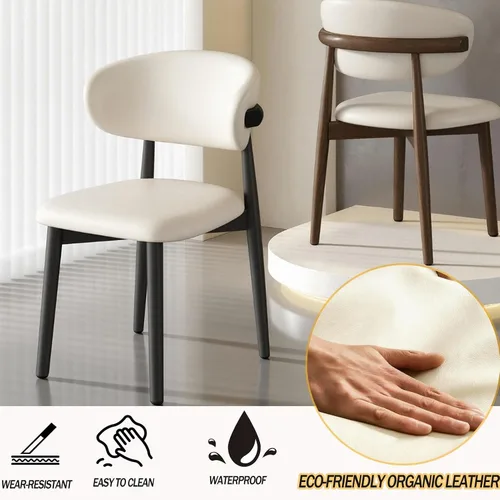 Miniatura 8 de Juego de 2 sillas de comedor de cocina, sillas de comedor tapizadas, sillas laterales de comedor sin brazos de cuero con patas de madera maciza