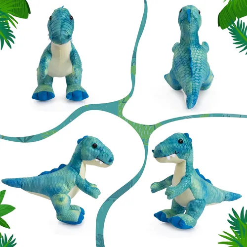 Miniatura 6 de HollyHOME Juguete de dinosaurio T-Rex de peluche con escamas texturizadas suaves y realistas, lindo regalo de dinosaurio para niños, azul y blanco