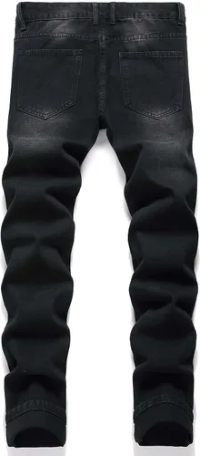 Miniatura 2 de QONIA Jeans para hombre con detalle de parche de oso y letra, rasgados, deshilachados, ajustados, de pierna recta, jeans para hombres