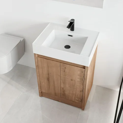 Miniatura 18 de Malwee Tocador de baño independiente de 24 pulgadas con lavabo, tocador de baño de pie de 24'', tocador moderno con 2 puertas y encimera de lavabo