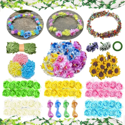 WUBOMJIO Kit de manualidades de coronas de flores, haz tu propia guirnalda de coronas florales de 12 piezas, kit de manualidades y manualidades