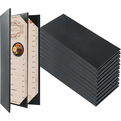 Miniatura 11 de Fundas para menú de restaurante de 4.25 x 11 pulgadas Paquete de 10 paneles de cuero sintético cuádruples con 6 esquinas anguladas para vista