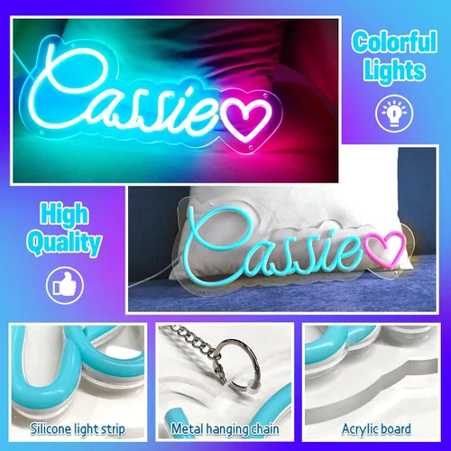 Miniatura 4 de Letrero de neón personalizado, letrero de nombre de neón personalizable para decoración de pared, regalos de cumpleaños de Navidad para niñas
