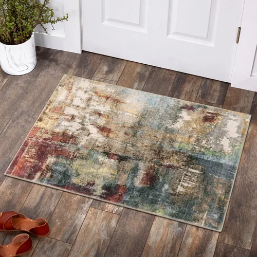 Miniatura 48 de Lahome Alfombra redonda moderna abstracta de 3 pies, color azul, lavable, de 3 x 3 pies, para cocina, entrada, suave, pequeña, antideslizante