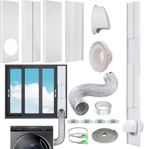 Miniatura 11 de Kit de ventilación para secadora de ventana Estoder con manguera de ventilación de secadora de 4 pulgadas y 10 pies, kit universal de ventilación