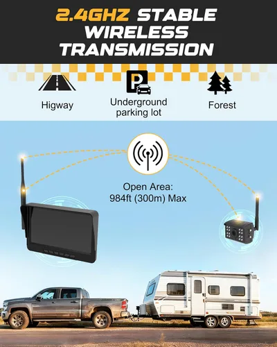 Miniatura 3 de RETRUE Cámara de respaldo para remolque, cámara de respaldo inalámbrica con monitor de 7 pulgadas 1080HD, IP68 resistente al agua 170 ° visión