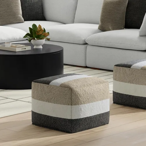 Miniatura 2 de SIMPLIHOME Claudette - Puf cuadrado de 18 pulgadas de ancho tapizado de tela acrílica otomana en multicolor, taburete bohemio, puf decorativo