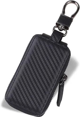 VISOUL Funda de cuero para llavero de automóvil para hombres y mujeres, funda protectora de llavero inteligente con gancho de metal y llavero,