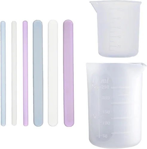 Miniatura 4 de FUNSHOWCASE Vaso medidor de silicona de 8.5 fl oz, 8 onzas y 3.4 fl oz, 3.4 onzas con varillas de goma surtidas, kit de fundición de resina, paquete