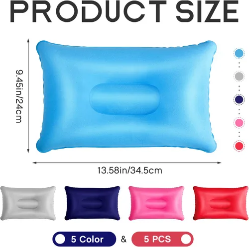 Miniatura 2 de Maitys Almohada inflable de viaje de 5 piezas, portátil y compacta, almohada de aire de tela flocada para camping, senderismo, oficina en casa