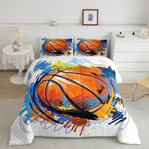 Miniatura 13 de Erosebridal - Juego de edredón completo de baloncesto para niños, juego de ropa de cama deportiva, edredón para atletas de baloncesto, conjuntos