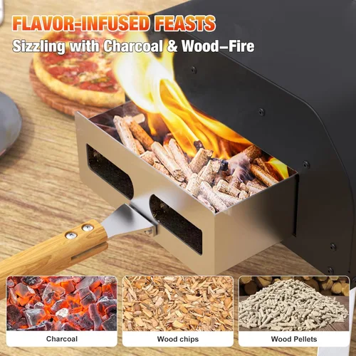 Miniatura 5 de Horno de Pizza para Exteriores de 12 Pulgadas, Hornos de Pizza de Pellets de Madera con Piedra para Pizza Giratoria de 360°, Estufa de Pizza