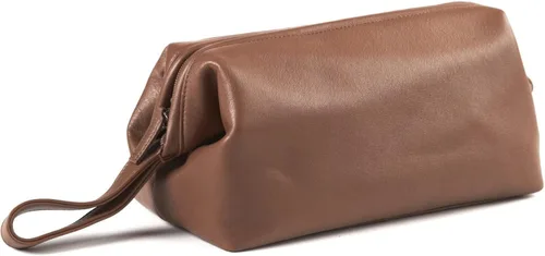 Miniatura 3 de Leatherology Neceser enmarcado – Kit de cuero Dopp con apertura de boca ancha, forro resistente al agua y compartimentos con cremallera, Coñac