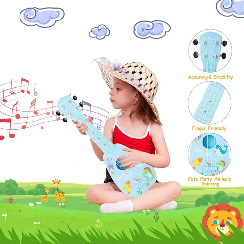Miniatura 2 de YOLOPARK Guitarra de juguete para niños de 17 pulgadas para niñas y niños, mini guitarra ukelele con 4 cuerdas que mantienen los tonos, puede tocar