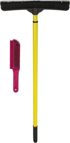 Miniatura 13 de Escoba original FURemover de goma para pelo de mascotas con rasqueta, con mango telescópico de 58" para alfombra, baldosas y madera dura y cepillo