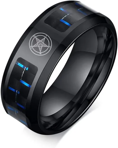 Iglesia de Satanás Joyería Leviatán Cruz Satánica Símbolo Anillo Acero Inoxidable Fibra de Carbono Incrustación Banda para Hombres
