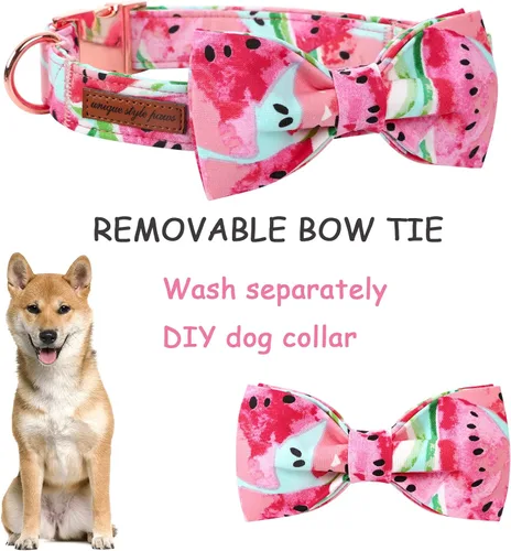 Miniatura 3 de Unique style paws Collar de perro Bowtie Collar de algodón sandía ajustable de verano para perros pequeños, medianos y grandes - XL