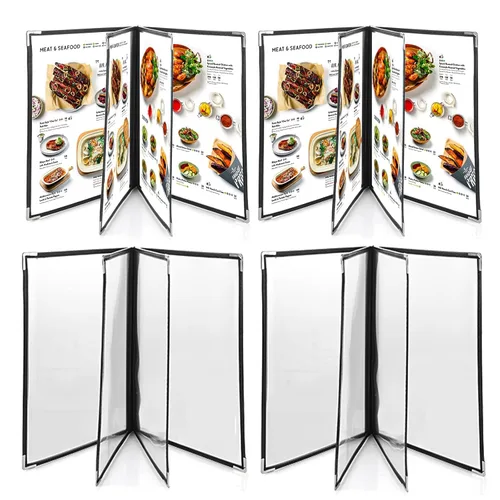 Miniatura 10 de 2 piezas cubiertas de menú de 8.5 x 11 pulgadas, 6 páginas, 12 vistas, soporte transparente de menú de restaurante para restaurante, bar, cafetería