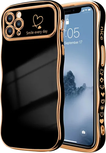 Miniatura 14 de LCHULLE Funda para iPhone 12 Pro para mujeres y niñas, lindo marco ondulado con forma rizada con patrón de corazón de amor, cubierta de protección
