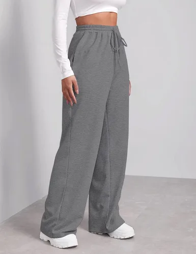 Miniatura 4 de Pantalones deportivos de pierna ancha para mujer, elásticos, de cintura alta, con cordón y bolsillos