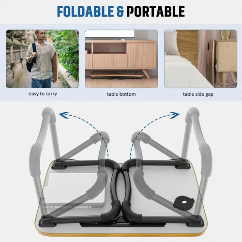 Miniatura 6 de Zapuno Mesa de cama plegable para laptop, mesa multifunción con cajón de almacenamiento y soporte para botella de agua, bandeja de servir mesa