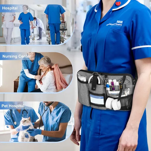 Miniatura 14 de Trunab Riñonera para enfermera, cinturón organizador de enfermería con correa de cintura ajustable, bolsa de cintura para suministros médicos