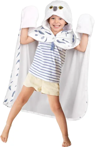 Miniatura 8 de Manta con capucha, diseño de búho nevado con guantes, regalo de búho súper suave para adultos y niños, cumpleaños