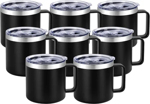 Miniatura 25 de VEGOND Taza de café aislada de 14 onzas con asa, taza de café de viaje de acero inoxidable con tapa, taza de café de metal al vacío de doble pared