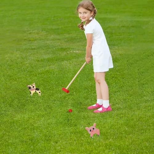 Miniatura 6 de TOYANDONA Juego de croquet para niños, juego de croquet de animales de madera de dibujos animados, divertidos juegos de césped para niños y niñas