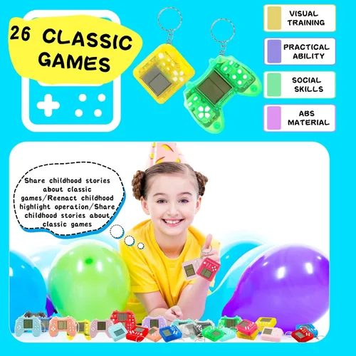 Miniatura 3 de Paquete de 24 llaveros de videojuegos, recuerdos de fiesta de videojuegos, mini multicolores, llavero a granel para niños, suministros de fiesta