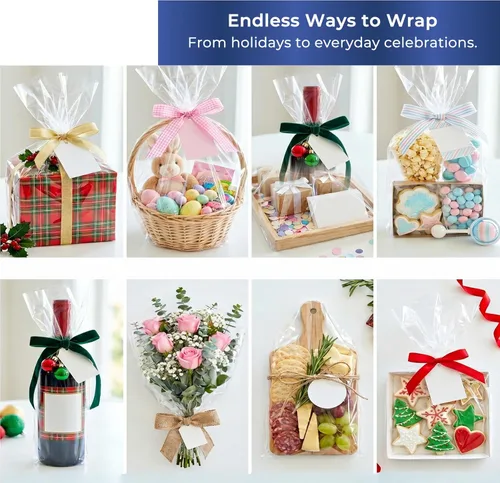 Miniatura 6 de FIESTA WRAPS Rollo de celofán transparente (16 pulgadas x 110 pies) – Rollo de celofán – Papel de regalo transparente para envolver cestas de regalo