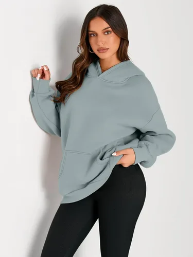Miniatura 216 de Trendy Queen - Sudaderas extragrandes con capucha para mujer, suéteres de manga larga, sin botones, de vellón, de otoño, ropa de invierno