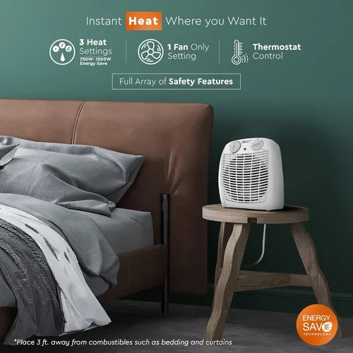 Miniatura 5 de Comfort Zone CZ45E Calentador Personal con Ventilador Forzado de 750/1,500 Vatios con Termostato Ajustable, Protección contra Sobrecalentamiento