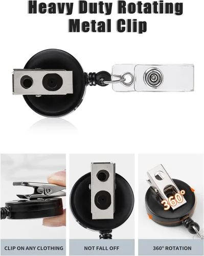 Miniatura 3 de Paquete de 30 carretes retráctiles para insignias con clip giratorio - Soportes retráctiles para insignias resistentes al por mayor, clips