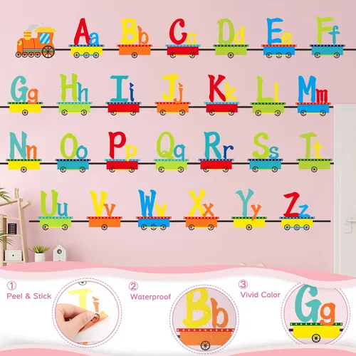 Miniatura 5 de Calcomanías de alfabeto para niños, alfabeto ABC, calcomanías de tren, calcomanías de pared de letras del alfabeto, calcomanías de pared