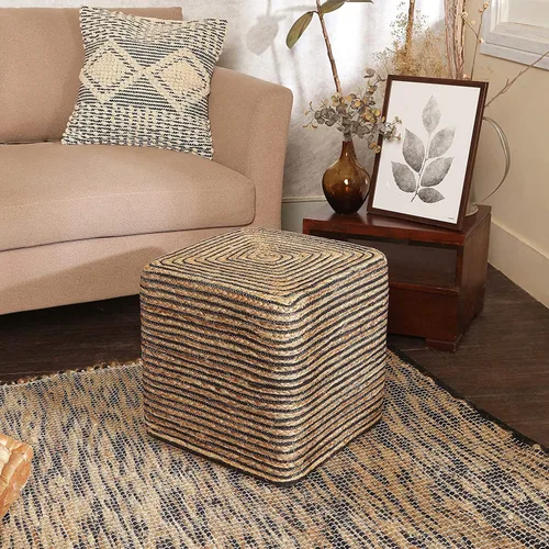 Miniatura 2 de REDEARTH · Puf otomano de pie en forma de cubo - Puf trenzado de yute para sentarse, reposapiés para sala de estar, dormitorio, guardería, patio