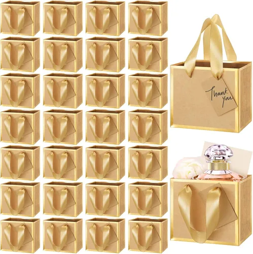 Miniatura 23 de Yeaqee 50 mini bolsas de regalo de papel de aluminio metálico con asas de 4 x 4.75 x 2.25 pulgadas, bolsa pequeña de agradecimiento de San Valentín