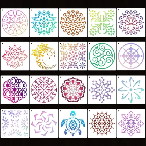 Miniatura 3 de 20 piezas de plantillas de mandala de 4x4'' para pintar en madera, piso, pared, azulejos, tela, plantillas de muebles reutilizables, plantilla