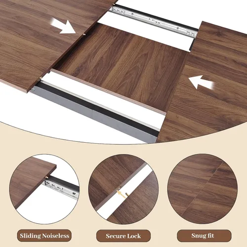 Miniatura 5 de HIPIHOM Juego de mesa de comedor extensible de 63 a 78.7 pulgadas para 6, mesa de cocina moderna con 6 sillas de comedor para 4 a 6 personas, mesa