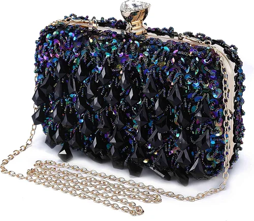 Miniatura 3 de UBORSE Bolsos de noche con lentejuelas brillantes y diamantes de imitación para mujer, estilo vintage, con cuentas de cristal, para cóctel, fiesta
