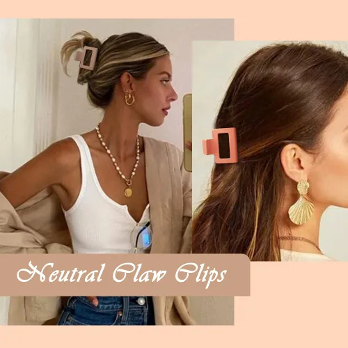 Miniatura 6 de Paquete de 4 pinzas para el cabello mate para cabello fino y grueso - 2 pinzas de garra cuadradas medianas en color neutro (lindas para mujeres)