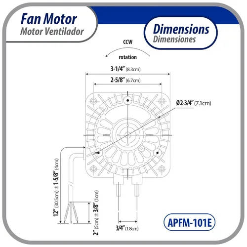 Miniatura 3 de Appli Parts APFM-101E - Motor de condensador y evaporador de refrigeración de 10 W, 115 V, 60 Hz, 0,65 A, 1450 rpm, incluye base y hoja