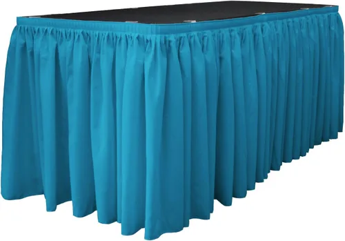Miniatura 50 de LA Linen Falda de mesa de popelina de poliéster para mesas rectangulares, tela plisada para banquetes de boda, 14 pies por 29 pulgadas de largo