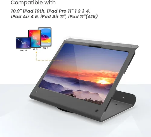 Miniatura 5 de Soporte para tablet POS, soporte de quiosco de acero resistente con base giratoria de 360°, antirrobo, compatible con iPad 10 de 10.9 pulgadas, Pro