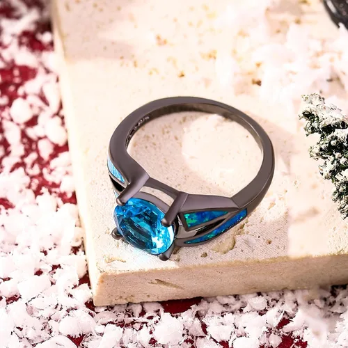 Miniatura 4 de UFOORO Anillo infinito de ópalo de fuego chapado en rodio negro, circonita cúbica, boda, compromiso, aniversario, anillos para mujer, Cristal